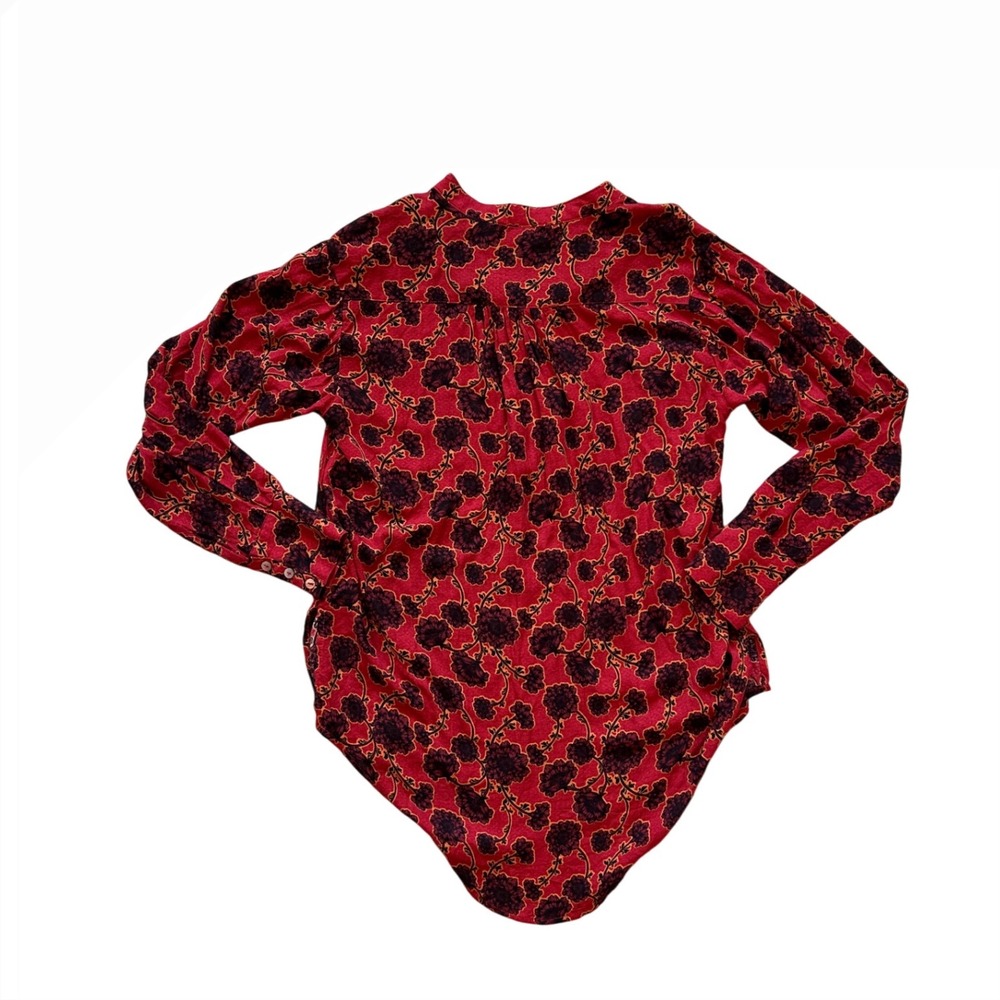 Free People Mia Tunic Red floral longsleeve tie front blouse XS - Picture 3 of 6
